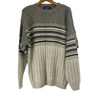 90S Liberty Beige Grey Fair Isle Chunky Knit Grandpa Sweater Mens medium